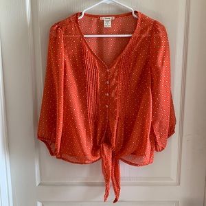 Sheer Top - Orange Polka Dot